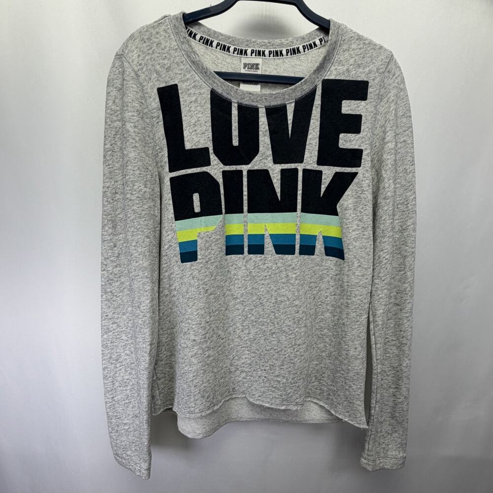 Victoria's Secret Love PINK Slouchy Crew Pullover Sweatshirt Gray Size medium